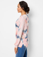 Load image into Gallery viewer, This chic elevated sweater is an ideal upgrade for your daily attire. Its abstract floral print and waffle stitch texture add a contemporary and fashionable flair, while the cozy cotton blend ensures comfort and confidence throughout the day. Combine it with your go-to jeans for a casual yet stylish ensemble suitable for any season. It features long sleeves, a broad V-neck collar, and a comfortable midweight design. Consciously crafted from fully-fashioned knitwear, it also promotes textile waste reduction.