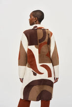 Load image into Gallery viewer, Add a touch of refinement to your wardrobe with this feather yarn sweater coat showcasing an avant-garde color-block design. Embrace classic luxury with a notched collar, straight long sleeves, and handy patch pockets. Experience both comfort and sophistication with this sleek piece, secured by inside snap closures.