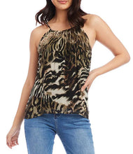 Load image into Gallery viewer, Constructed from georgette fabric, this stylish top is adorned with an animal print and boasts a halter neckline, sleeveless design, spaghetti straps, and a loose fit. This versatile piece is sure to add a fashionable touch to any outfit, from jeans to skirts, and is perfect for layering beneath a jacket.