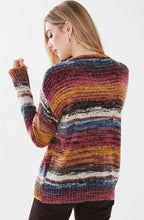 Load image into Gallery viewer, Striking autumn colors come together to create visually beautiful sweater. Our Ariana offers a luxurious, plush feel that will keep you cozy warm when there is a chill in the air. This modern sweater matches perfectly with your favorite leggings, jeans, or go-to trousers. Colors- White, black, blues, orange, burgundy. Ultra soft and cozy. Crew neckline. Drop shoulder.