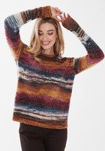 Load image into Gallery viewer, Striking autumn colors come together to create visually beautiful sweater. Our Ariana offers a luxurious, plush feel that will keep you cozy warm when there is a chill in the air. This modern sweater matches perfectly with your favorite leggings, jeans, or go-to trousers. Colors- White, black, blues, orange, burgundy. Ultra soft and cozy. Crew neckline. Drop shoulder.