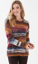 Load image into Gallery viewer, Striking autumn colors come together to create visually beautiful sweater. Our Ariana offers a luxurious, plush feel that will keep you cozy warm when there is a chill in the air. This modern sweater matches perfectly with your favorite leggings, jeans, or go-to trousers. Colors- White, black, blues, orange, burgundy. Ultra soft and cozy. Crew neckline. Drop shoulder.