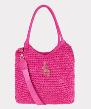 Load image into Gallery viewer, The EsQualo Bodil Bag is a chic and versatile handbag featuring two carrying options—a long adjustable strap with the EsQualo name for a stylish crossbody look, and shorter handles for a classic hand-carry option. Designed for both fashion and function, this bag adds a bold pop of hot pink to any outfit while offering plenty of room to carry all your essentials.