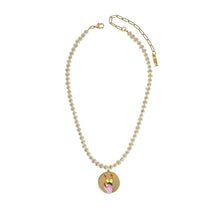 Load image into Gallery viewer, Show off your individuality with the Be Free Necklace! Made of gold plated brass, polished pearls, and colorful enamel, this fashionable piece measures 16" with a 3" extension and adds a touch of flair to any outfit. Crafted in Canada, this necklace is the perfect way to express yourself! Color- Gold, white, red, orange, yellow, pink, blue. Gold plated brass. Polished pearls. Length- 16 inch with 3 inch extension.