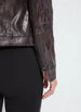 Load image into Gallery viewer, This fitted true-to-size moto jacket, crafted from 4-way stretch Patent Foil Vegan Leather, features an engineered Liquid Mocha Snake pattern, patch pockets, and chunky gunmetal zippers. This exceptionally beautiful jacket boasts a striking appearance that is certain to garner compliments.