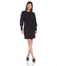 Load image into Gallery viewer, This Bishop Sleeve Dress is made from stretch Ponte fabric, providing a comfortable and flattering fit. The long sleeves feature wide cuffs, adding a touch of sophistication. Perfect for the cooler seasons, this dress combines style and comfort effortlessly.