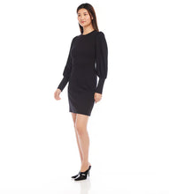 Load image into Gallery viewer, This Bishop Sleeve Dress is made from stretch Ponte fabric, providing a comfortable and flattering fit. The long sleeves feature wide cuffs, adding a touch of sophistication. Perfect for the cooler seasons, this dress combines style and comfort effortlessly.