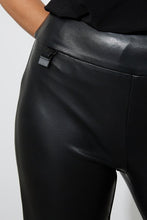 Load image into Gallery viewer, These signature Joseph Ribkoff pants boast a slim fit and structured waistband crafted with luxurious faux leather. Crafted with timeless elegance, the Joseph Ribkoff tab ornament is a symbol of quality. The perfect choice for the fashion-forward wardrobe. Color- Black Elastic waist. No pockets. No zipper. Straight leg.