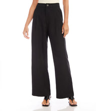 Load image into Gallery viewer, Update your wardrobe with these versatile pants that combine fashion and functionality. The high-waisted design and pleats not only enhance your silhouette, but also offer a contemporary and flattering fit - perfect for any occasion. Color - Black. Full Length. Wide leg. Lined. Front Pleat. Inseam-29 1/2 inches.