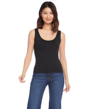 Load image into Gallery viewer, Indulge in the buttery softness of this essential tank. With its flattering scoop neck and super soft fabrication, this easy basic is a must-have staple. This tank is the perfect base for all your layering needs. Color- Black. Sleeveless. Scoop neckline. Fitted. Fabric -92% Nylon. 8% Spandex.