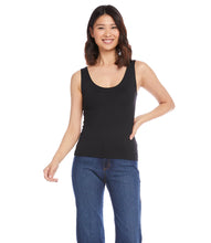 Load image into Gallery viewer, Indulge in the buttery softness of this essential tank. With its flattering scoop neck and super soft fabrication, this easy basic is a must-have staple. This tank is the perfect base for all your layering needs. Color- Black. Sleeveless. Scoop neckline. Fitted. Fabric -92% Nylon. 8% Spandex.