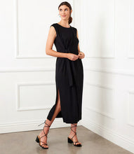 Load image into Gallery viewer, Ideal for attending a brunch date, an outdoor event, or just relaxing and enjoying a leisurely day, this midi dress with a tie waist easily goes from casual to sophisticated. The lightweight rayon fabric guarantees comfortable wear throughout the day, and the addition of spandex provides a touch of flexibility for effortless movement.