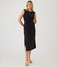 Load image into Gallery viewer, Ideal for attending a brunch date, an outdoor event, or just relaxing and enjoying a leisurely day, this midi dress with a tie waist easily goes from casual to sophisticated. The lightweight rayon fabric guarantees comfortable wear throughout the day, and the addition of spandex provides a touch of flexibility for effortless movement.