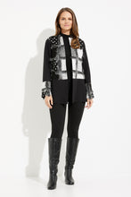 Load image into Gallery viewer, Final Sale Berkely Black and Grey Abstract Patchwork and Faux Fur Cardigan- Joseph Ribkoff Style 233062