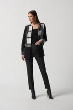 Load image into Gallery viewer, Final Sale Berkely Black and Grey Abstract Patchwork and Faux Fur Cardigan- Joseph Ribkoff Style 233062