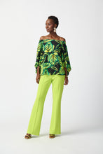 Load image into Gallery viewer, This captivating leaf print top features three-quarter off-the-shoulder puff sleeves that exude glamour and sophistication. The lightweight georgette fabric gives it an ethereal charm, while its flattering silhouette exudes nothing but elegance.