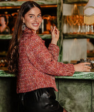 Load image into Gallery viewer, Discover a dazzling element in this eye-catching jacket, boasting captivating colors. Introducing the multicolor boucle blazer from EsQualo, featuring shimmering bronze lurex and various yarns, accented with classy gold buttons. Achieve effortless style with the versatile and chic blazer infused with a multicolor boucle fabric for a unique texture and visual appeal. The shorter silhouette makes it ideal for complementing a range of looks.