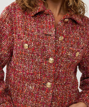 Load image into Gallery viewer, Discover a dazzling element in this eye-catching jacket, boasting captivating colors. Introducing the multicolor boucle blazer from EsQualo, featuring shimmering bronze lurex and various yarns, accented with classy gold buttons. Achieve effortless style with the versatile and chic blazer infused with a multicolor boucle fabric for a unique texture and visual appeal. The shorter silhouette makes it ideal for complementing a range of looks.