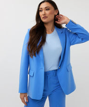 Load image into Gallery viewer, Elevate your look with this EsQualo blazer in an electric blue. Its vibrant color and structured design exude sophistication, while the included gold-tone cufflinks bring a touch of luxury. Perfect for both professional and chic casual outfits, style this versatile blazer with matching trousers, a skirt, or even pair it with jeans. A must-have for any fashion-forward wardrobe.