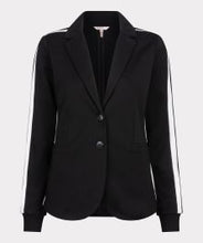 Load image into Gallery viewer, Black with white sport stripes blazer against a white background.