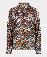 Load image into Gallery viewer, This stylish blouse features a 100% viscose fabric in a cheerful waves print. The vibrant red, black, off white, gold, and mint colors create a versatile style that pairs perfectly with your favorite bottoms. Complete the look by pairing it with a matching red or black skirt or pant.