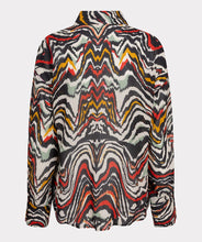 Load image into Gallery viewer, This stylish blouse features a 100% viscose fabric in a cheerful waves print. The vibrant red, black, off white, gold, and mint colors create a versatile style that pairs perfectly with your favorite bottoms. Complete the look by pairing it with a matching red or black skirt or pant.