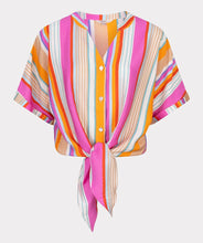 Load image into Gallery viewer, The EsQualo Birit Blouse Knot Striped is a stylish and versatile top designed for effortless elegance. It features a classic striped pattern, a flattering V-neckline, and a trendy front knot detail that adds a modern touch. Pairs effortlessly with jeans, shorts, skirts, or tailored trousers for a chic ensemble.