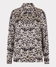 Load image into Gallery viewer, Long-sleeve shirt a black and beige abstract pattern against a light gray background.
