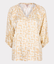 Load image into Gallery viewer, Brighten up your wardrobe with this lightweight shimmer blouse from EsQualo. The Eta Blouse features relaxed raglan three quarter sleeves, v-neckline, and a straight hem for an easy, untucked fit. Its soft, metallic sheen adds a touch of radiance, making it just as perfect for laid-back brunches as it is for polished workwear looks. Effortlessly stylish and breezy, it layers beautifully under blazers or shines on its own with denim and heels.