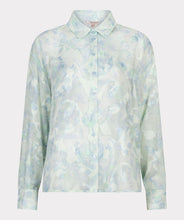 Load image into Gallery viewer, Light mint floral patterned shirt on a white background.