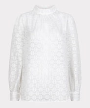 Load image into Gallery viewer, White blouse with a subtle pattern against a light gray background.