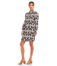 Load image into Gallery viewer, Step into timeless elegance with the Bryce Blouson Sleeve Linen Shirtdress by Karen Kane. Showcasing a delicate sea shell print, this dress is crafted from lightweight and breathable 100% linen, making it a perfect choice for warmer seasons. The sophisticated blouson sleeves add a refined flair, while the silver shank buttons bring a polished, modern detail. Designed with a relaxed fit, this versatile shirtdress transitions seamlessly from casual outings to more formal occasions.