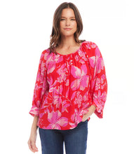 Load image into Gallery viewer, This top features blouson sleeves that add a playful element of movement, exuding a sense of effortless sophistication. Crafted from soft, comfortable viscose fabric, the delicate floral print adds a touch of romantic allure, making it an ideal choice for adding a pop of color to any outfit.
