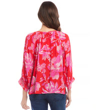 Load image into Gallery viewer, This top features blouson sleeves that add a playful element of movement, exuding a sense of effortless sophistication. Crafted from soft, comfortable viscose fabric, the delicate floral print adds a touch of romantic allure, making it an ideal choice for adding a pop of color to any outfit.