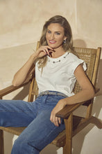 Load image into Gallery viewer, This blue wide leg jean is expertly crafted denim with precisely measured leg width for a classic and timeless look. Two front pockets and back elastic waistband top off this fabulous denim that can easily be dressed up or worn casually.