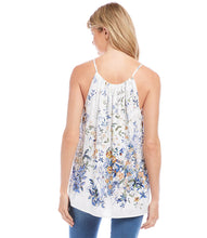 Load image into Gallery viewer, Brighten your wardrobe with the Karen Kane Bria Border Print Top. This sleeveless design, featuring a lovely floral print and shirred neckline, pairs elegance with comfort for any occasion. Crafted from lightweight, fluid crepe fabric, it’s perfect for layering or as a standalone piece.