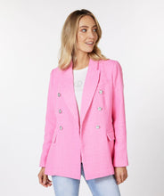 Load image into Gallery viewer, This amazing boucle blazer in pink is absolutely stunning in person. Sophisticated and charming, our Pandora blazer is a Chanel inspired design with decorative buttons that provide a rich look. Dress up or wear with denim, this blazer will elevate any look.
