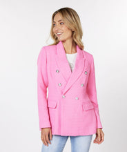 Load image into Gallery viewer, This amazing boucle blazer in pink is absolutely stunning in person. Sophisticated and charming, our Pandora blazer is a Chanel inspired design with decorative buttons that provide a rich look. Dress up or wear with denim, this blazer will elevate any look.