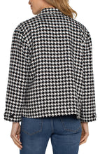 Load image into Gallery viewer, Enhance your everyday attire with this chic boxy shacket. Featuring a timeless black and white houndstooth design, this Liverpool Los Angeles jacket is a standout piece. It pairs seamlessly with black trousers for a professional look or denim for casual outings, making it an essential addition to your wardrobe.