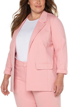 Load image into Gallery viewer, A classic piece, boyfriend blazers are always in style. Now, you can own a boyfriend blazer in a fabulous pastel pink color! Sleek and sophisticated, this gorgeous blazer is incredibly versatile as a part of a suit or matched with your favorite denim. Be prepared to receive compliments when you wear this beauty! Color - Pink perfection. Princess dart styling. Two front flap pockets. Sleek modern style and a relaxed fit. Fabric -54% Rayon. 35% Nylon. 11% Spandex.