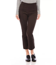Load image into Gallery viewer, Embrace the changing season with our chic cropped pintuck pants. Made from stretch twill material, these straight-fit pants are perfect for cooler weather. In a rich brown color, they are an ideal choice for fall and offer both style and comfort.