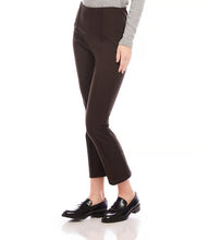 Load image into Gallery viewer, Embrace the changing season with our chic cropped pintuck pants. Made from stretch twill material, these straight-fit pants are perfect for cooler weather. In a rich brown color, they are an ideal choice for fall and offer both style and comfort.