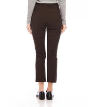 Load image into Gallery viewer, Embrace the changing season with our chic cropped pintuck pants. Made from stretch twill material, these straight-fit pants are perfect for cooler weather. In a rich brown color, they are an ideal choice for fall and offer both style and comfort.