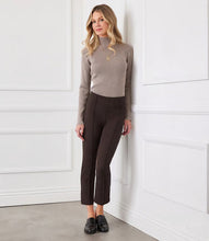 Load image into Gallery viewer, Embrace the changing season with our chic cropped pintuck pants. Made from stretch twill material, these straight-fit pants are perfect for cooler weather. In a rich brown color, they are an ideal choice for fall and offer both style and comfort.