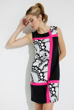 Load image into Gallery viewer, The Bridget butterfly print shift dress is absolutely gorgeous in every way. With its figure flattering design, abstract butterfly print and color block detailing, you are sure to receive compliments when you style this beauty. Color- Black, white, pink. Colorblock. Abstract butterfly print. No pockets. Zipper. Not lined.
