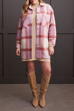 Load image into Gallery viewer, Envelop yourself in cozy warmth and flaunt your fashion sense with our Briley Shacket in a striking orchid hue. Its button-front and elongated design guarantee coverage against the brisk winds.