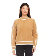 Load image into Gallery viewer, Experience ultimate comfort and style with our Textured Sweater! This brushed sweater is perfect for those who love a fuzzy feel. With a ribbed neck detail, and contrast color lines, it's sure to keep you warm and stylish all day long.