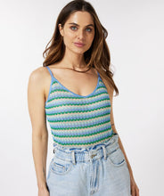 Load image into Gallery viewer, Stunning blues and greens combine with a bit of sparkle to create a gorgeous camisole. A lovely addition to your spring/summer collection, this fabulous camisole can be worn alone or pair with your favorite jacket or cardigan. Our LARK LUREX CABLE CARDIGAN - ESQUALO is a perfect cardigan to wear with our Laleh cami. Color- Multi; Blue, aqua, tan, green. Adjustable straps. Lightweight. Slightly sheer. Subtle sparkle threading throughout. Fabric -89% Polyester. 11% Metallic.