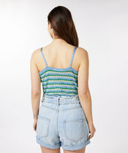 Load image into Gallery viewer, Stunning blues and greens combine with a bit of sparkle to create a gorgeous camisole. A lovely addition to your spring/summer collection, this fabulous camisole can be worn alone or pair with your favorite jacket or cardigan. Our LARK LUREX CABLE CARDIGAN - ESQUALO is a perfect cardigan to wear with our Laleh cami. Color- Multi; Blue, aqua, tan, green. Adjustable straps. Lightweight. Slightly sheer. Subtle sparkle threading throughout. Fabric -89% Polyester. 11% Metallic.