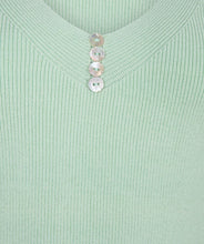 Load image into Gallery viewer, The Chia Camisole with Buttons in Pistachio Color - EsQualo is a versatile and stylish singlet with charming buttons, a flattering v-neckline, and wide straps. Layer it with a cardigan or jacket for cooler days, or wear it on its own for warmer days. It also pairs perfectly with our Pietta Pastel Green Blazer Linen Look - EsQualo SP2410008, making it a must-have addition to any wardrobe.